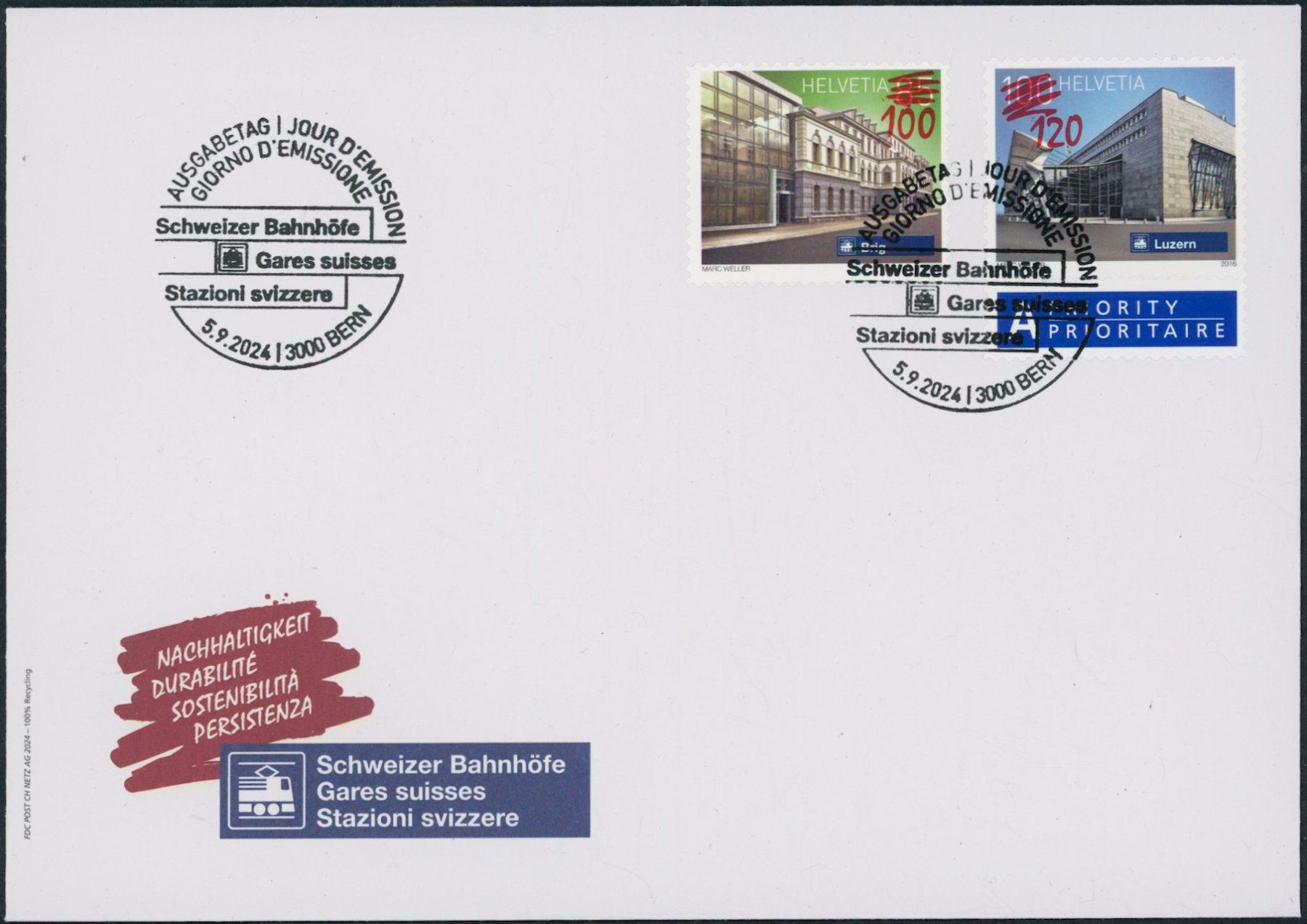 Tutti i francobolli: 2024 - Bahnhöfe - Ersttagsbrief FDC ET – Usato da Schindellegi venduto da leecollect