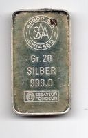(1098) Silberbarren 20 g, Argor, stgl
