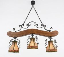 Rustikale Lampe, Holz und Schmiedeeisen, Vintage Look
