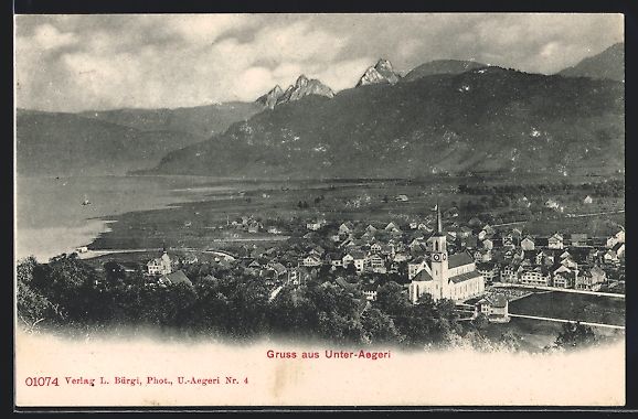 Cartoline postali: AK Unter-Aegeri, Teilansicht mit Kirche – Usato da Berlin venduto da bartko-reher