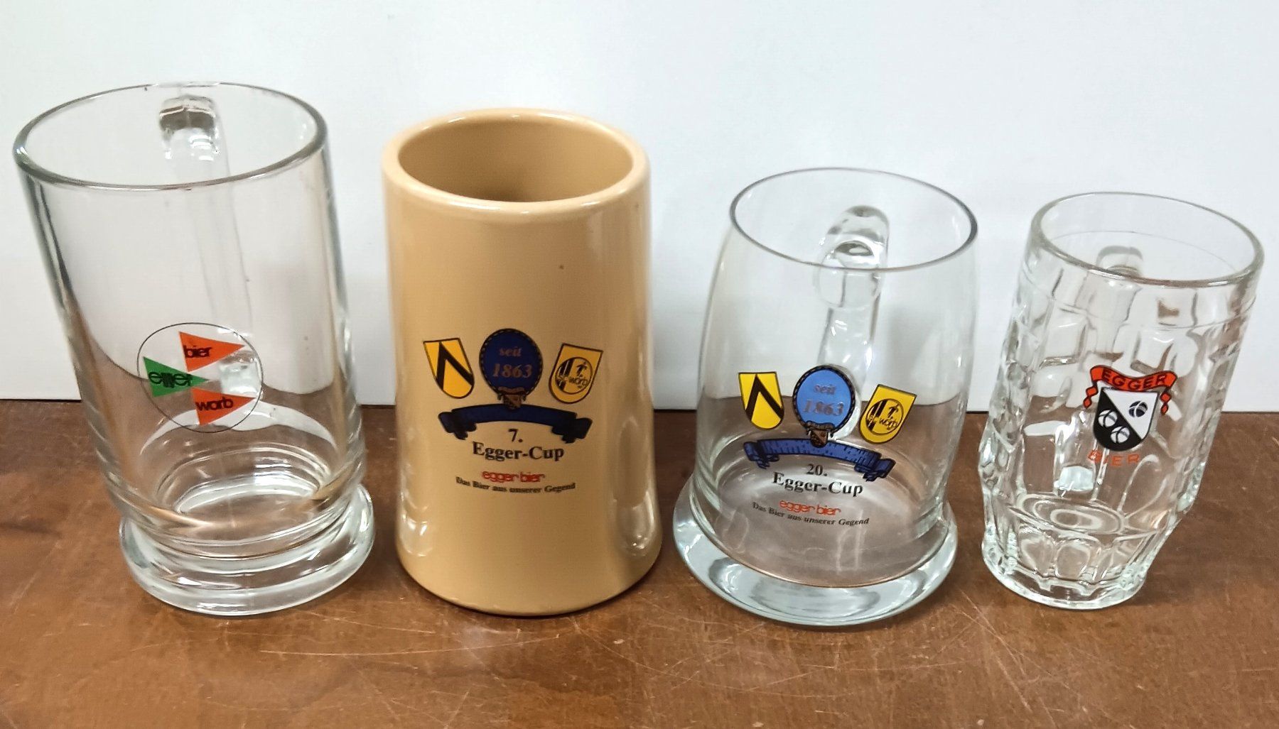 Gläser: 4 Bierkrug Bier Brauerei Egger Worb / Egger Cup Fussball – Gebraucht aus Lichtensteig von B-B-Bier 1