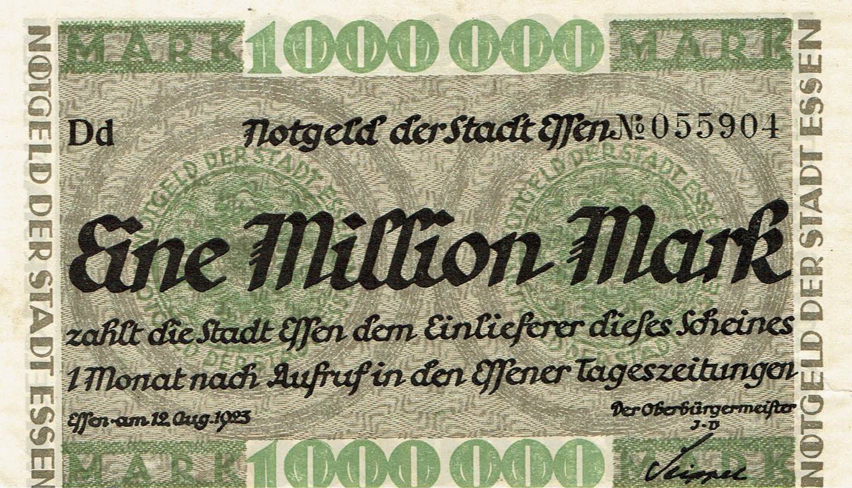 Banconote: Essen 1 Mil. Mark 12.08.1923 VZ+ – Usato da Steffisburg venduto da ber_8htf