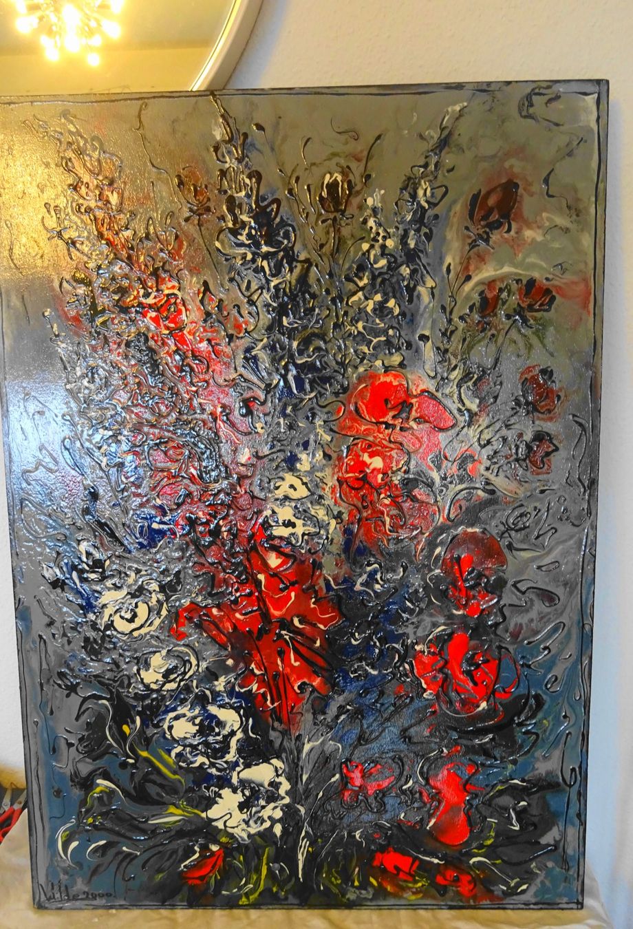 Dipinti: Abstraktes Blumenstillleben Gemälde, Acryl, Orig. Wilde 2000 – Usato da Zürich venduto da Connie8 2