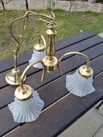 Schöne 3 armige Messing Lampe mit Glasschirm, Guter Zustand!