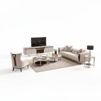 Wohnzimmer Gruppe Dreisitzer Sessel Stoffsofa 6tlg Beige