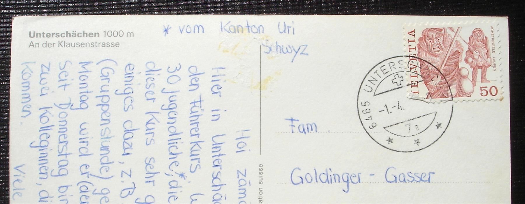 Cartoline postali: UNTERSCHÄCHEN An der Klausenstrasse – Usato da Jona venduto da philajona 1