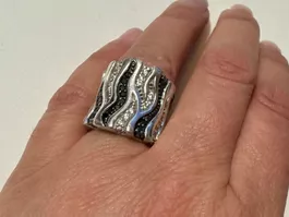 Silberring 925 mit Zirkonia weiss und schwarz Gr. ca. 53/54