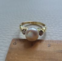Gold 585 Ring Mit Perle und Diamanten