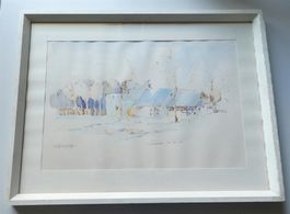 Gemälde Aquarell Bauernhaus Gehöft 83