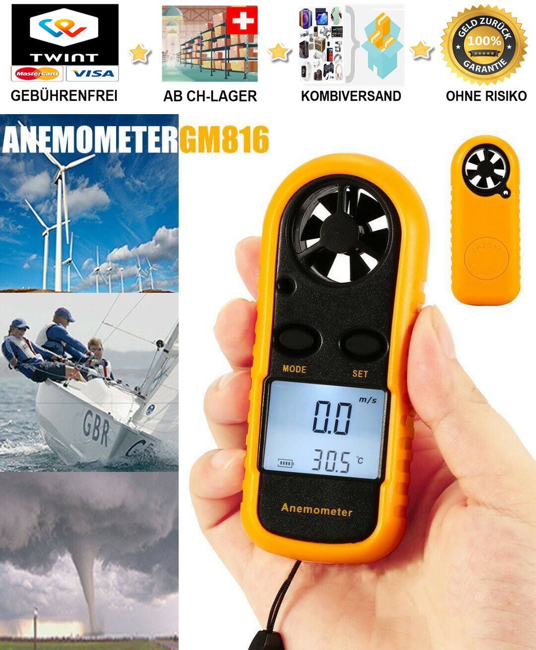 Messen: Digitaler Windmesser Thermometer Anemometer – Neu und originalverpackt aus Buchs SG von
