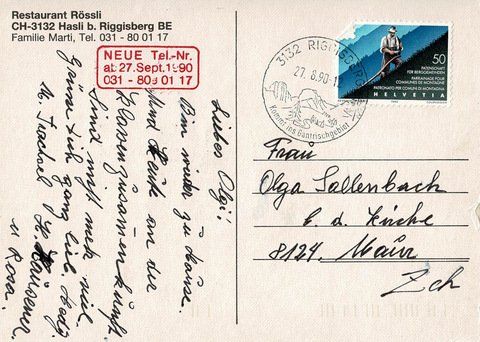 Cartoline postali: Ansichtskarte Restaurant Rössli Hasli b. Riggisberg 1990 – Usato da Ebmatingen venduto da desalli 1
