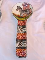 Afrikanischer Löffelhalter, Keramik, Zebra-Motiv, Neu!