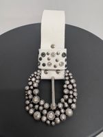 Weisser Leder Gürtel mit Strass-Schnalle 85 Vintage y2k