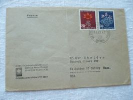 Pro Juventute 1947 Brief Bern -> USA J123 + J124