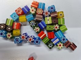 Perles cubes10 mm mixtes Millefiori MURANO 15 pcs