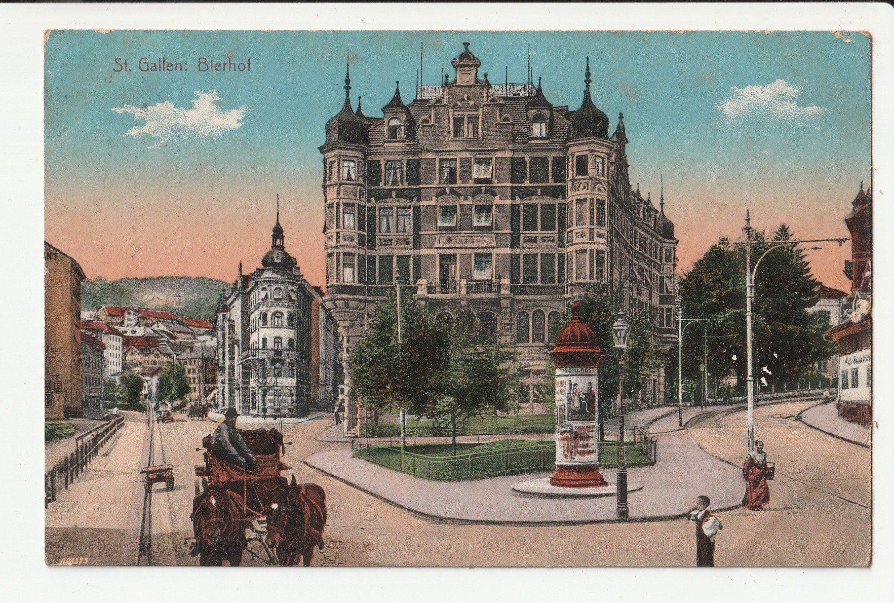 Ansichtskarten: Pferdekutsche Litfasssäule St. Gallen Bierhof – Gebraucht aus Rheineck von rhynegg