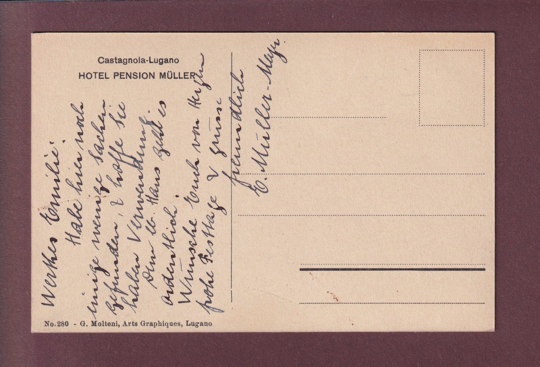 Cartoline postali: CASTAGNOLA - Hôtel Pension Müller – Usato da Pully venduto da nicecards 1