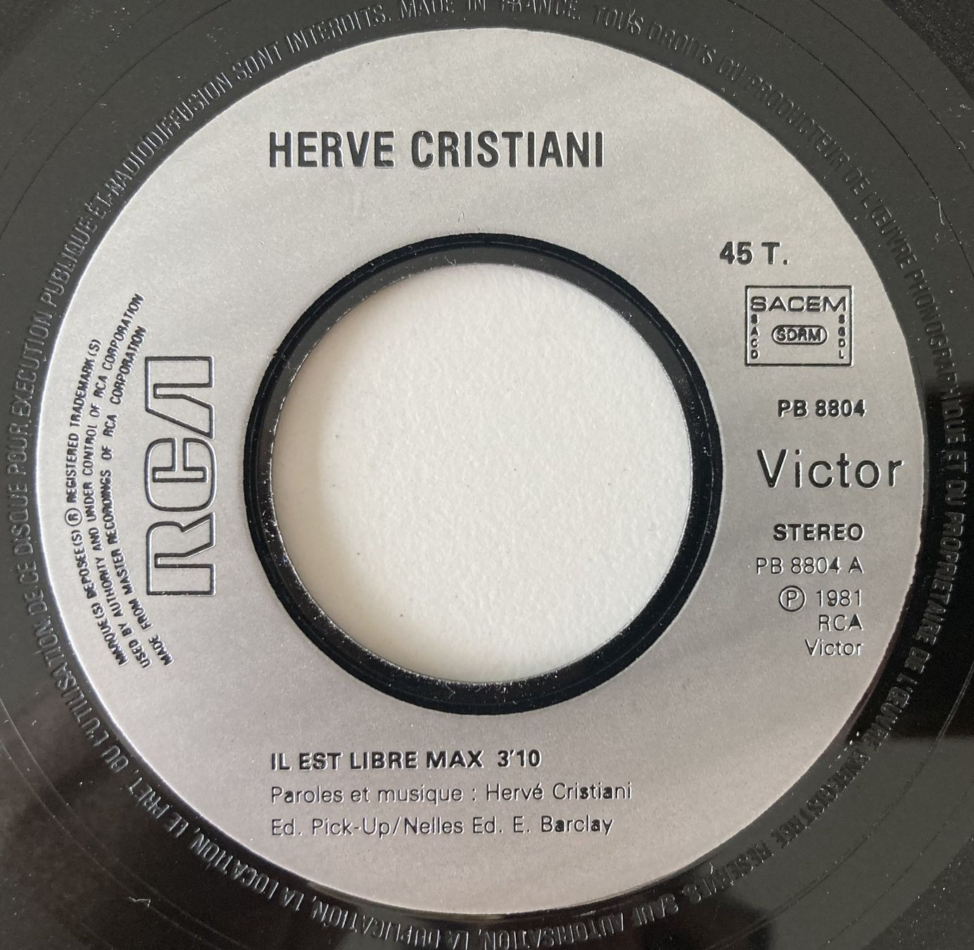Vinyles: HERVE CRISTIANI - IL EST LIBRE MAX – D'occasion à Bottens par hotter-than-hell 2