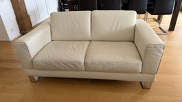 Zweisitzer Sofa, Leder natur weiss, Metallfüsse Chrom 