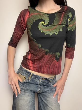 vintage colorful 3/4 sleeve top