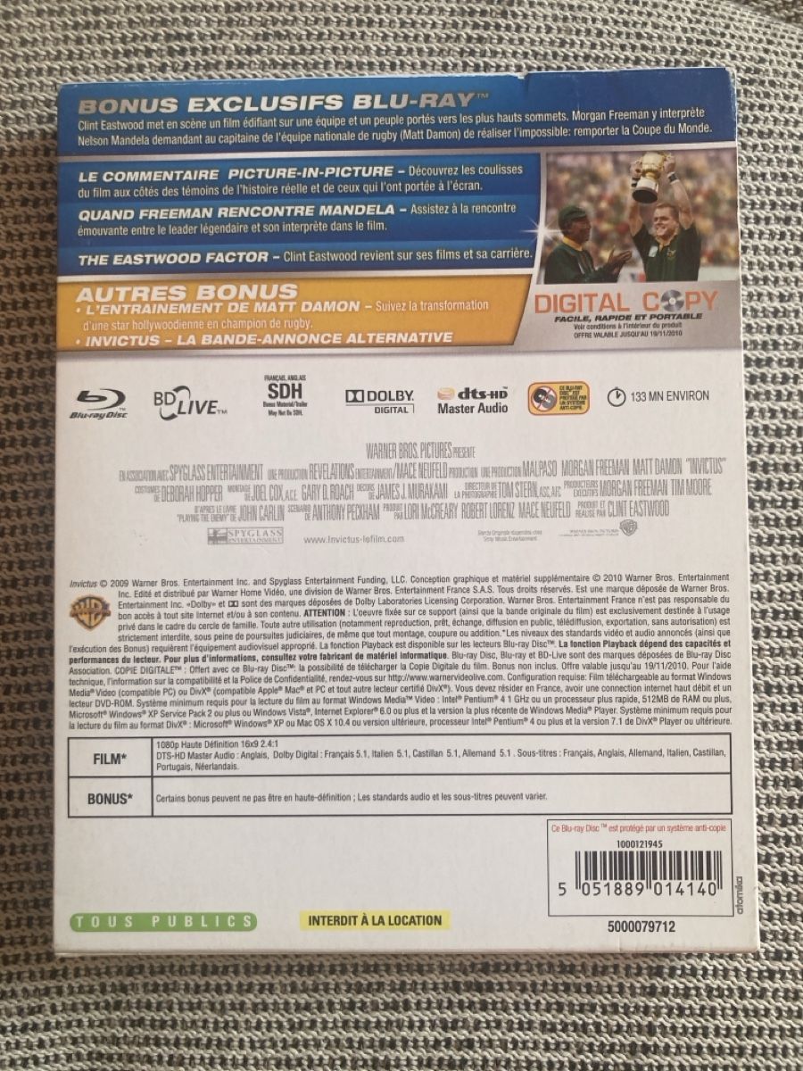 Tutti i DVDs: Invictus (Blu-Ray) – Usato da Neuchâtel venduto da Tradeboi 1