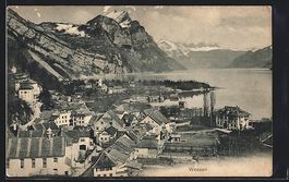 Weesen, Ortspartie im Gebirge und am See