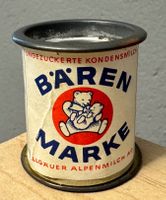 Kleine alte Blechdose für Verkaufsladen Bären Marke Allgäuer