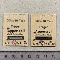 Trogen Appenzell, 1973, via St.Gallen Gais, 2 Bahnbillette