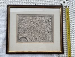 Antike Landkarte des Kt Zürich (ca. 1770 mit Echtgoldrahmen)