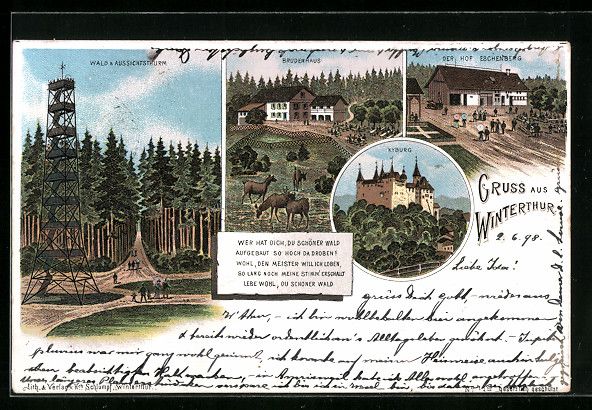 Ansichtskarten: Litho Winterthur, Gasthaus Hof Eschenber – Gebraucht aus Berlin von bartko-reher