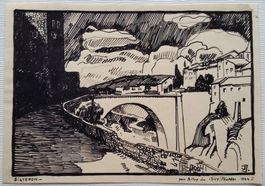 Jacques Jacobi: Sisteron / Provence FR, Tuschezeichnung 1944