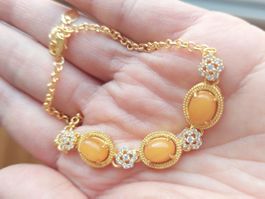 🧡 Armband mit 3 Butterscotch-Bernsteinen & Zirkonia ✨