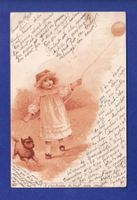 ENFANT - Jeune fille - Ballon - Chien - 1898 // pli //