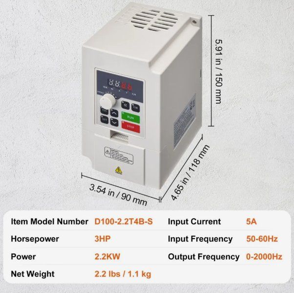 Motori: Frequenzumrichter VFD 3 PS, 2,2 kW, 5 A, 3-Phasen – Nuovo e nell'imballaggio originale da Amriswil venduto da JaJa-Express 1