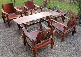 Mid Century Brutalist Safari Living Room Set (1960s)