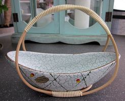 Mid Century Henkelschale, Keramik, handbemalt, 50/60er Jahre