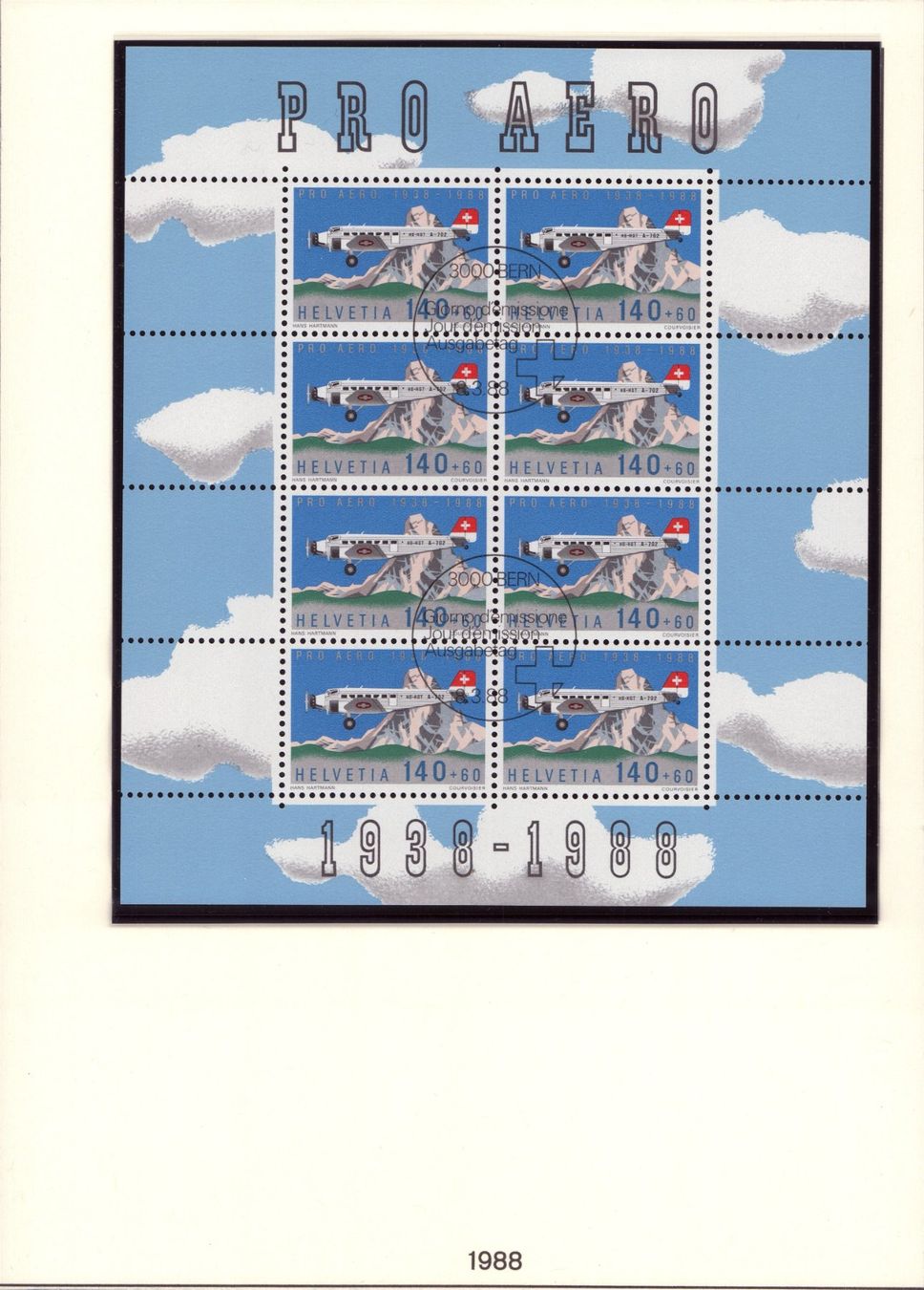 Tutti i francobolli: 1988 Pro Aero Bogen / Postpreis 16.00 / KW 20.00 – Usato da Eggersriet venduto da stamp303