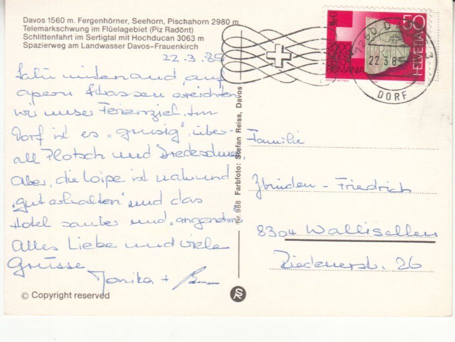 Cartoline postali: Davos 1985 – Usato da Bürglen TG venduto da StampGraf 1