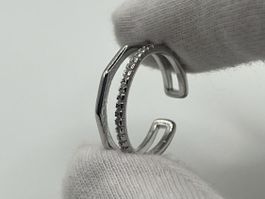 Bague double rang ajustable lisse et strass en Argent 925