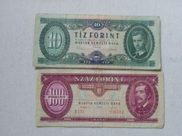 Alte ungarische Banknoten, 10 und 100 Forint, Top Zustand