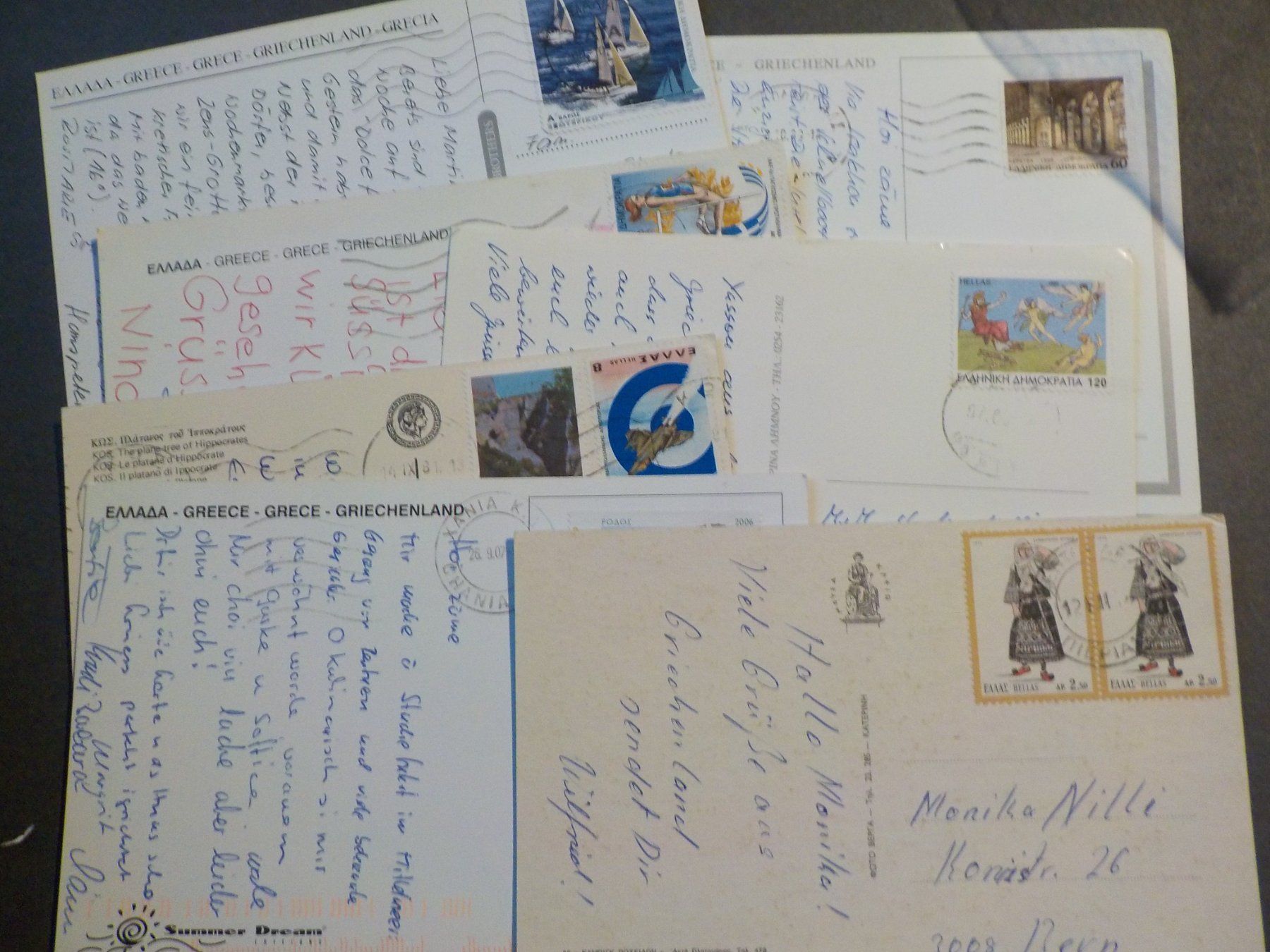 Tutti i francobolli: Europa, Griechenland, Marken auf Ansichtskarten  7Stk. – Usato da Muri b. Bern venduto da Ricardoverkauf