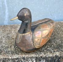 Vintage hand made hölzerne Ente mit Kupfer und Messing 2