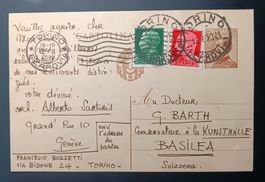 ITALIEN Ganzsache, Turin nach Basel 1930, Bahnstempel