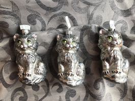 3 Silbergraue Katzen Katze Christbaumschmuck