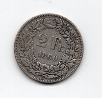 (840) Schweiz, 2 Franken 1860, ss-vz, rar