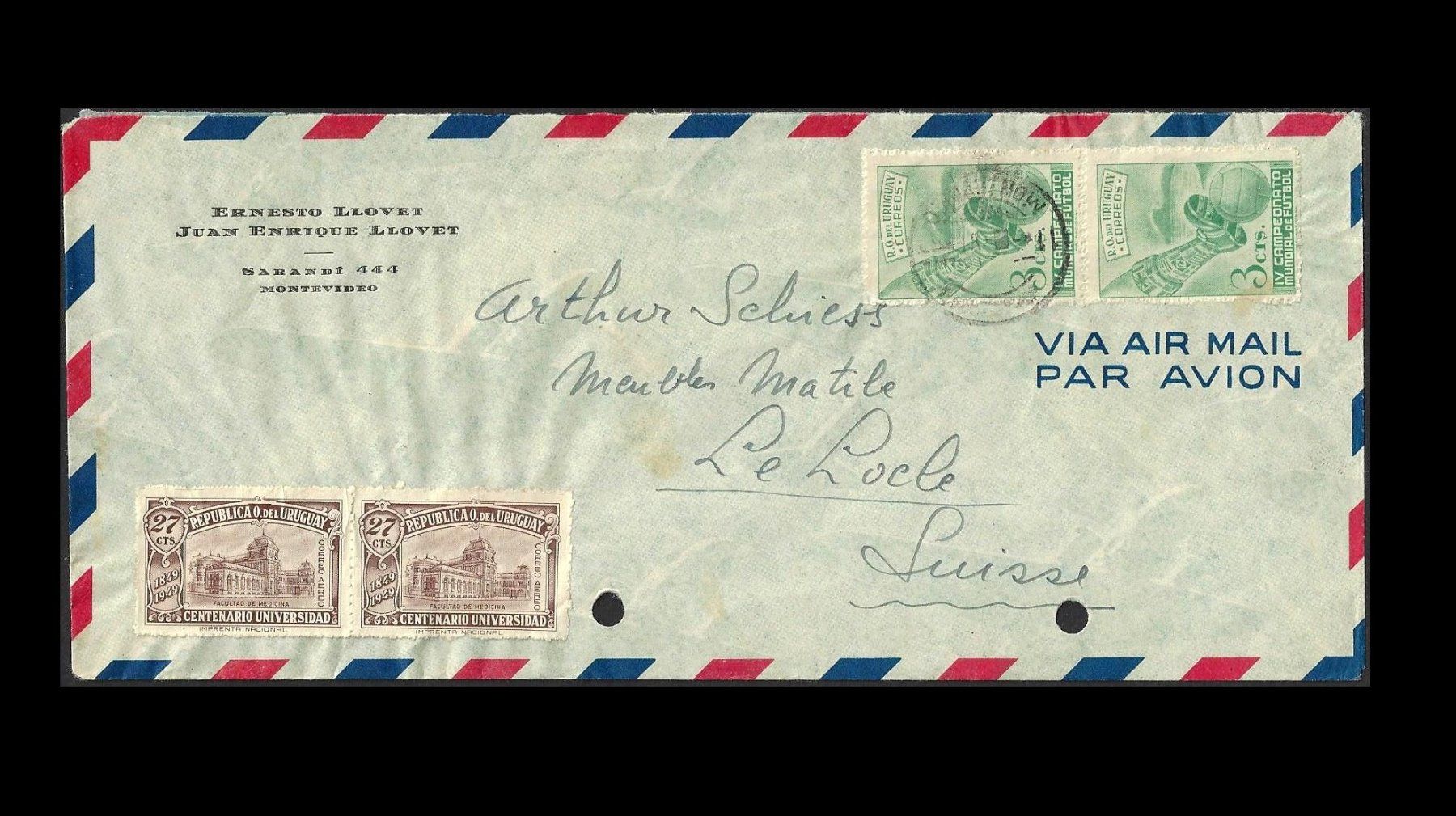 Alle Briefmarken: Uruguay 2 Luftpostbriefe + Briefmarken 1940 - 1952 – Gebraucht aus Baar von W47 5