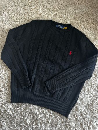 Polo Ralph Lauren Cable Knit Sweater Black Red Size M