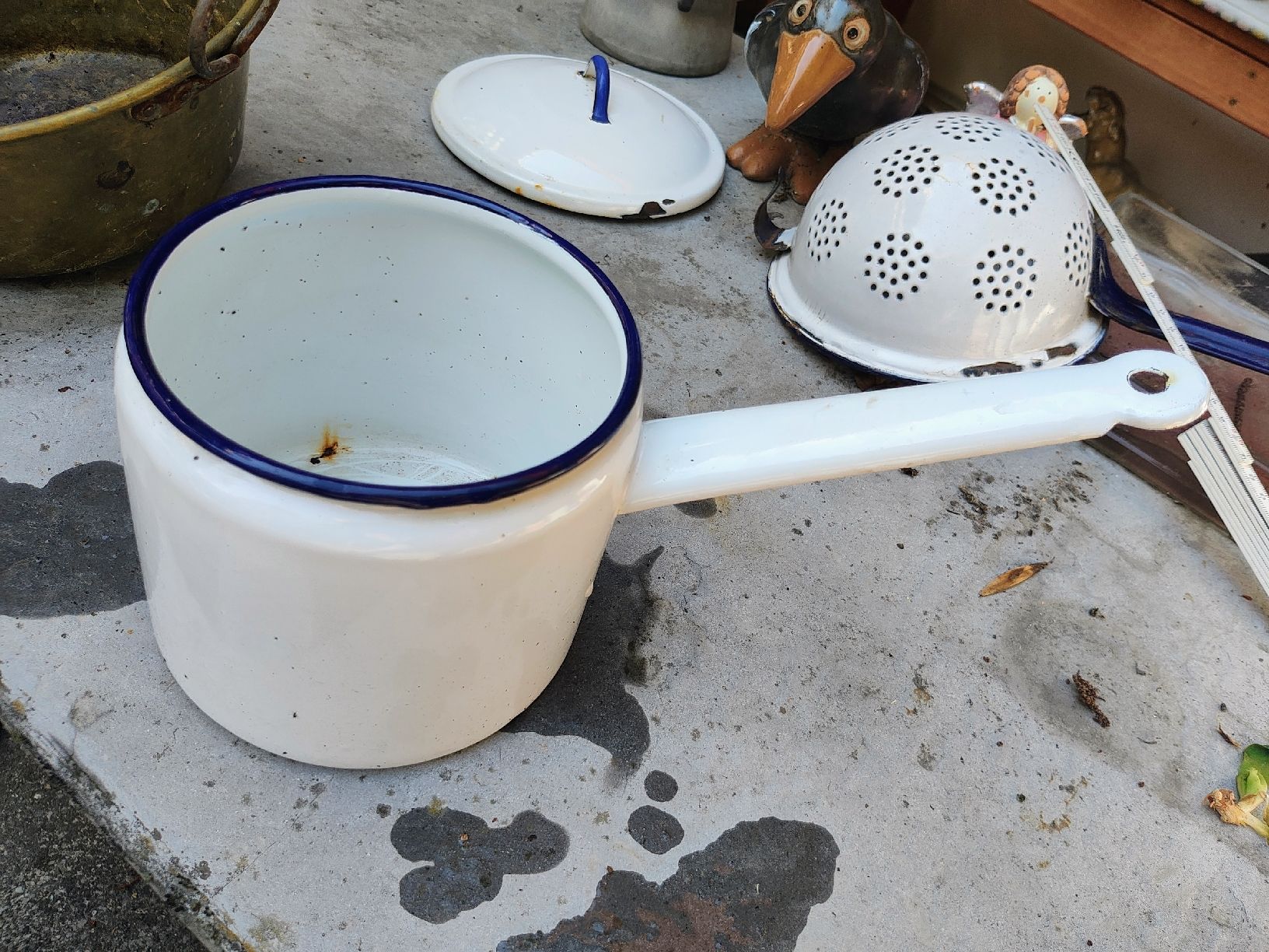 Pentole: Emailletopf, weiss mit blauem Rand  – Usato da Melchnau venduto da Unikat01