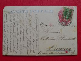 1909: Postkarte von LUGANO mit ungewöhnlich ROTEM STEMPEL!