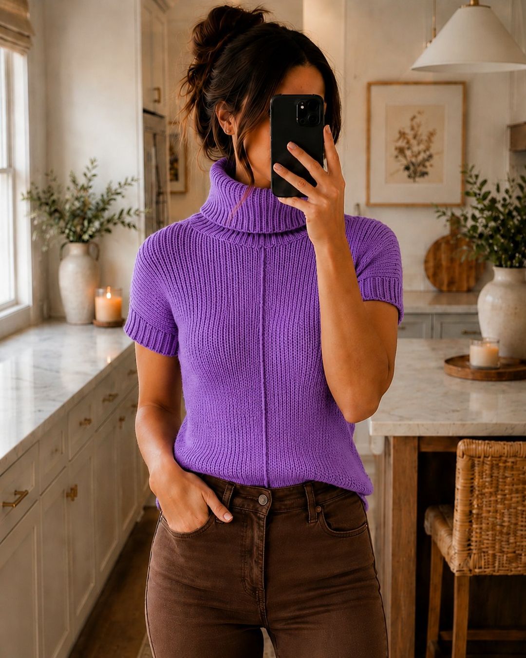 Pullover & Sweatshirts: Damen Strickpullover Lila mit Rollkragen – Kurzarm – Neu (gemäss Beschreibung) aus Fully von VaneaSelection
